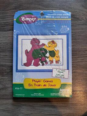Vintage Janlynn Corporation Barney Playin Games 1997 Counted Cross-stitch